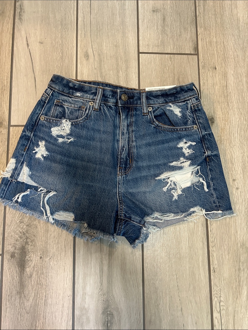 American Eagle Outfitters Distressed Dark Blue Denim Shorts